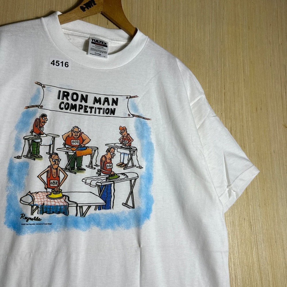 Vintage Iron Man Competition Shirt Mens Extra Large White Short Sleeve Graphic - Picture 7 of 14